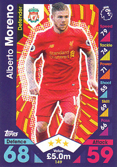 Alberto Moreno Liverpool 2016/17 Topps Match Attax #149